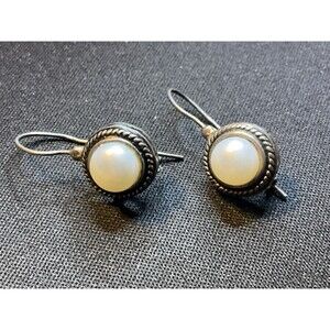 925 Silver Vintage Pearl Button C Clasp Earrings